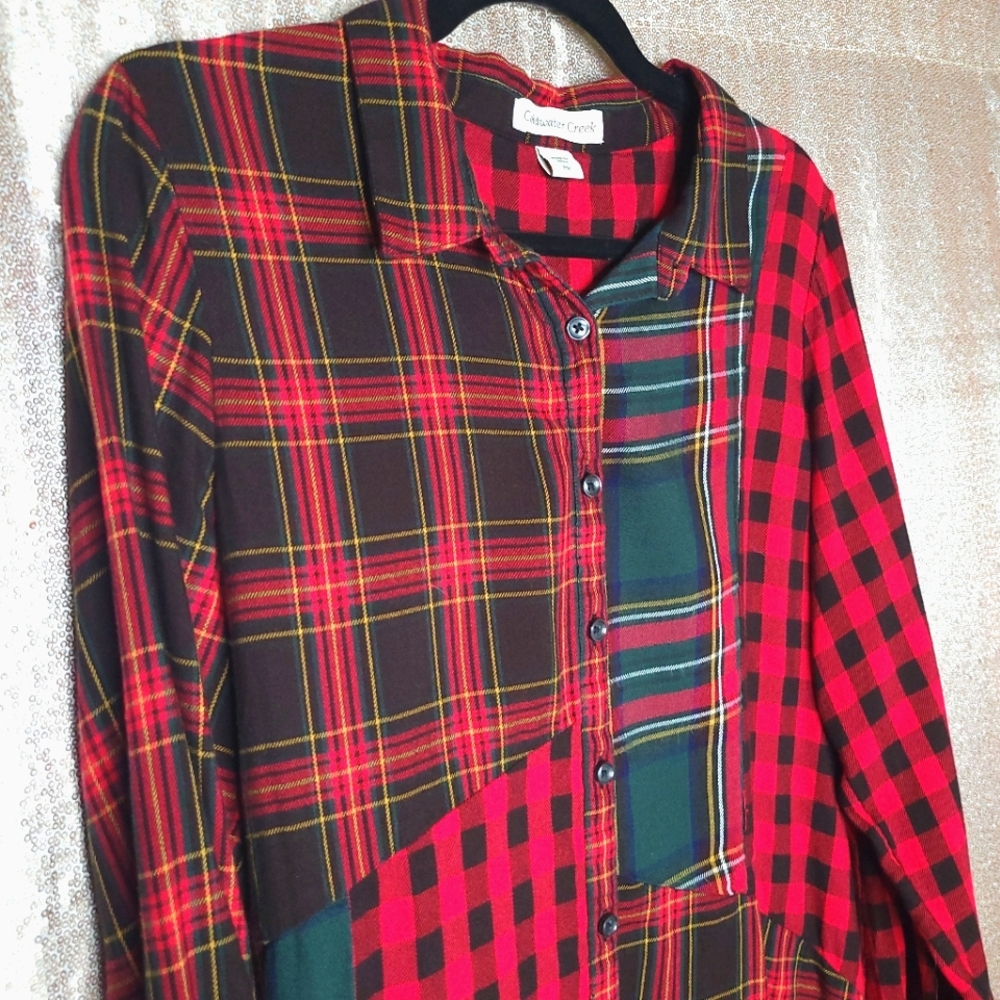 Coldwater Creek EUC PM Into the Mix Plaid Button-Down Tunic - Picture 9 of 12